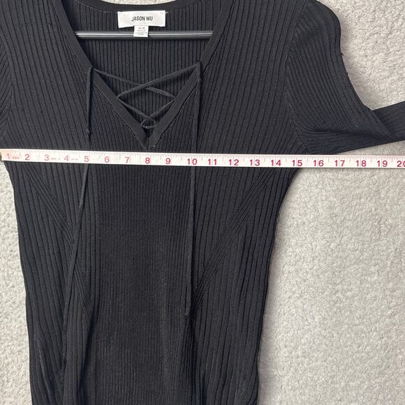 Jason Wu Criss Cross Tie Sweater Ribbed Knit Black Stretch Size M NWOT - Picture 5 of 10